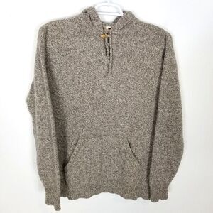 VTG Winona Knits Men Wool Blend Hooded Pullover Sweater  Sz S Beige Pockets